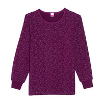 海之宁 中老年女士秋衣秋裤纯棉套装贴身打底衬衣衬裤妈妈款棉毛衫时尚印花保暖内衣 3217-1 圆领茄紫 M码