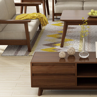 摩高空间北欧实木沙发组合现代简约客厅家具沙发组合3+2+1+茶几+方几-胡桃色TB02
