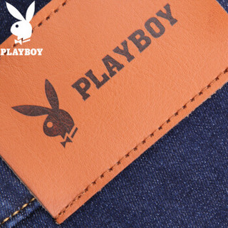 花花公子（PLAYBOY）牛仔裤男士2018秋冬时尚修身弹力潮流休闲直筒长裤子 深蓝（加绒） 38