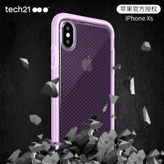 Tech21苹果新品iphone Xs手机壳5.8英寸保护套 苹果X 菱格纹兰花粉 摄像头保护 防摔轻薄无线充电手机套