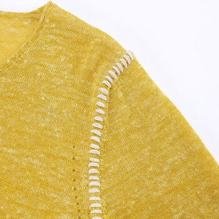 SOL ALPACA 女士黄色秘鲁原产小羊驼毛亚麻混纺超薄毛衣打底衫 13565 C002 柠檬黄 M