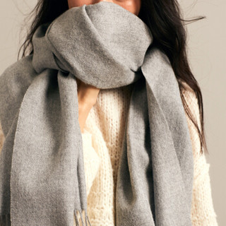 SOL ALPACA 女士浅灰色秘鲁原产小羊驼毛阿尔巴卡大围巾披肩 2003-01 401 70*200厘米