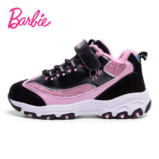 芭比 BARBIE 童鞋 儿童运动鞋女童熊猫鞋老爹鞋冬季新款保暖加厚公主女孩鞋子  2339 黑/粉色 32码