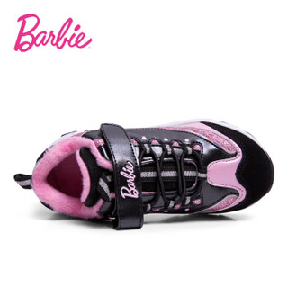 芭比 BARBIE 童鞋 儿童运动鞋女童熊猫鞋老爹鞋冬季新款保暖加厚公主女孩鞋子  2339 黑/粉色 32码