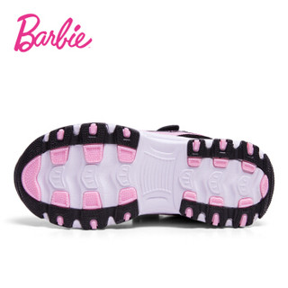 芭比 BARBIE 童鞋 儿童运动鞋女童熊猫鞋老爹鞋冬季新款保暖加厚公主女孩鞋子  2339 黑/粉色 32码