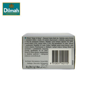 迪尔玛 Dilmah 袋泡茶包 办公室下午茶 蜂蜜生姜味红茶（调味茶）30g（1.5g*20包）