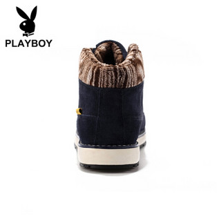 PLAYBOY 花花公子 加绒加厚休闲雪地靴子男厚底保暖棉鞋  深蓝 42 74687112