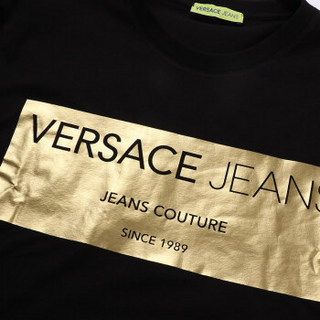 VERSACE JEANS 范思哲 奢侈品 男士黑色棉纤圆领字母logo长袖T恤 B3GSB76U 36620 Y6A L码