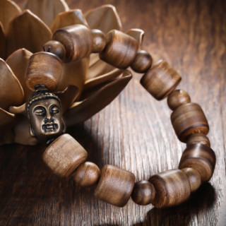 商品石玥珠宝 沉香木手串 老料佛珠念珠鼓珠桶珠木饰双面佛手链男款