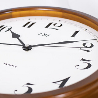 TXL 挂钟 实木挂钟 大客厅圆形木钟 现代钟表数字钟 简约时钟15英寸桃木色