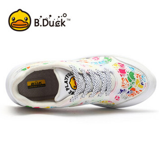 B.Duck 小黄鸭 女款潮运动时尚复古镂空印花舒适亮眼运动鞋 Y836733 白色 35