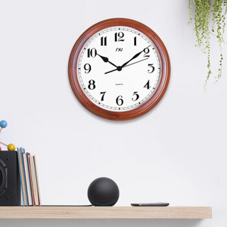 TXL 挂钟 实木挂钟 大客厅圆形木钟 现代钟表数字 钟简约时钟15英寸栗色