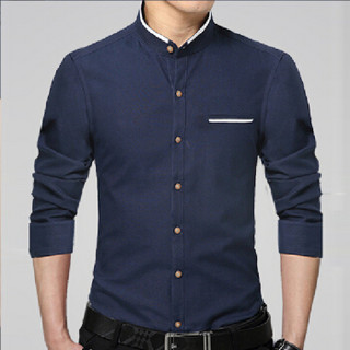 卡帝乐鳄鱼（CARTELO）衬衫 男士潮流时尚休闲百搭立领长袖衬衣A180-2210深蓝色XL
