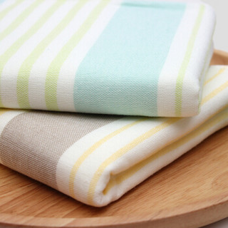 HOYO 毛巾礼盒  日本进口纯棉毛巾礼品毛巾2件套  绿+黄色 布艺横条系列 33*74cm