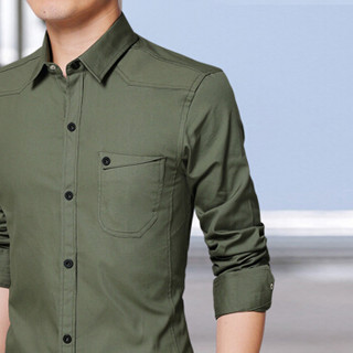 猫人（MiiOW）长袖衬衫 男士商务休闲潮流纯色百搭长袖衬衣A180-8006军绿色2XL