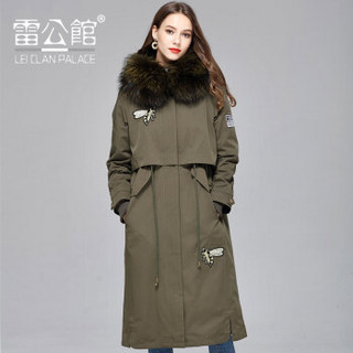 雷公馆 派克服女中长款可拆卸皮草外套尼克服大衣2018秋冬新品 F18124 蓝色 L