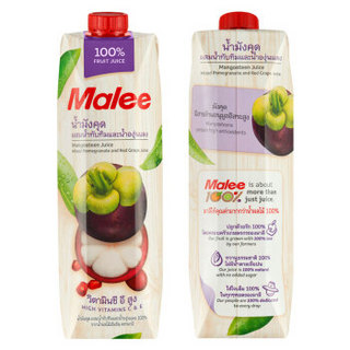 泰国原装进口 玛丽（Malee）100%果汁 山竹石榴复合果汁饮料0脂肪1000ml*4瓶