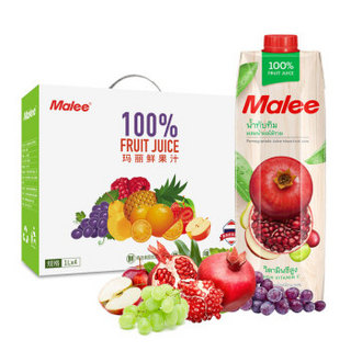 泰国原装进口 玛丽（Malee）100%果汁 石榴苹果复合果汁饮料0脂肪1000ml*4瓶
