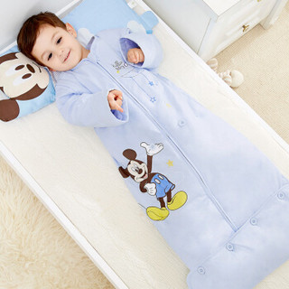 迪士尼宝宝 Disney Baby 婴儿睡袋 秋冬宝宝纯棉可脱袖长袍防踢被 欢乐派对梭织夹棉蓝色100cm