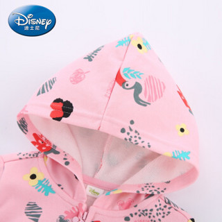 迪士尼 Disney 自营童装女童中小童针织前开连帽外套卫衣2019春夏新款 DA916579E01 粉底手绘花朵印花 100