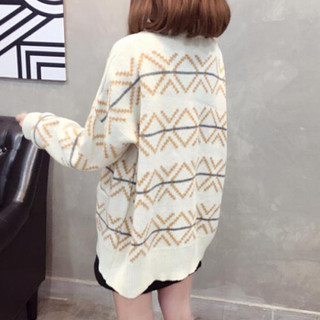 朗悦女装 2019春秋季新款韩版针织开衫女中长款韩版针织衫外套LWYC191252 米白色 均码