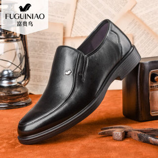 Fuguiniao 富贵鸟 商务休闲皮鞋男士英伦风头层舒适套脚  B809109 黑色 44