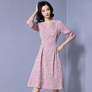 初申 年春季新款长袖连衣裙中长款气质优雅时尚修身职业OL通勤打底裙子SWQZ191206 粉色 XL