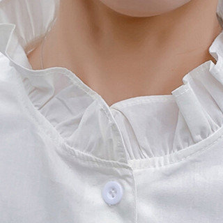 朗悦女装 2019春季新款木耳边长袖衬衫女学生韩版纯色上衣灯笼袖衬衣LWCC191228 白色 M