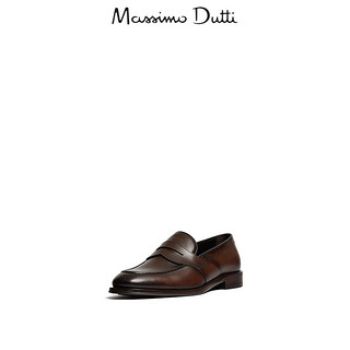 Massimo Dutti男鞋 棕色真皮宽绊带便士乐福鞋 17401322709
