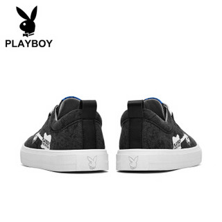 PLAYBOY 花花公子 英伦时尚平底休闲帆布鞋子男低帮透气百搭 DS85174 黑色 44