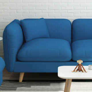 沙发现代简约客厅家具可拆洗赖人沙发日式小户型三人位沙发 脚踏-蓝色