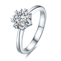 鸣钻国际 恒爱 钻戒女 白18K金钻石戒指结婚求婚女戒 钻石对戒女款 约9分 送女友生日礼物 18号