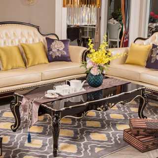 中伟ZHONGWEI欧式沙发 优质牛皮实木沙发 客厅实木雕花沙发组合三人位香槟色