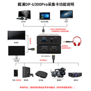 戴浦DAIPU 视频采集卡hdmi高清游戏直播采集卡ps4/switch视频采集卡obs游戏直播 DP-U300Pro