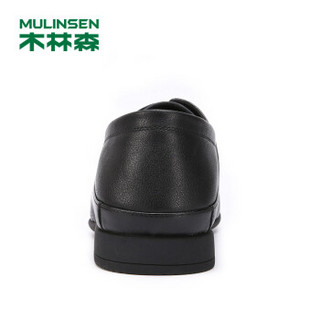 MULINSEN 木林森 韩版时尚简约头层软牛皮轻质套脚商务办公休闲皮鞋男 SS97123 黑色 43码