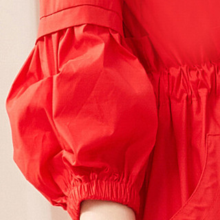 她池女装2019春季新款纯色中长款七分袖收腰系带风衣外套T91Z0130A30L  红色 L