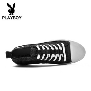 PLAYBOY 花花公子 英伦低帮休闲硫化帆布鞋男平底舒适 DS85193 高帮- 黑色 41