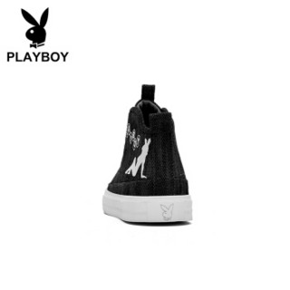 PLAYBOY 花花公子 英伦低帮休闲硫化帆布鞋男平底舒适 DS85193 高帮- 黑色 41