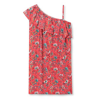 Gap旗舰店 童装 女童夏季花卉图案不对称领口短袖连衣裙306916 玫瑰花丛 150cm(XL)