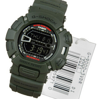 CASIO 卡西欧 G-SHOCK系列 G-9000-3V 50mm 男士石英手表 黑盘 绿色树脂表带 圆形