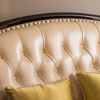 中伟ZHONGWEI欧式沙发 优质牛皮实木沙发 客厅实木雕花沙发组合单人位香槟色