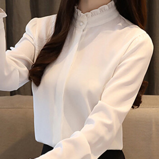 朗悦女装 2019春季新款长袖衬衫女学生白衬衫韩版气质雪纺衫上衣 LWCC191172 白色 M