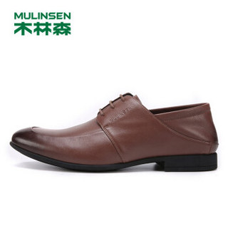 MULINSEN 木林森 商务办公正装头层软牛皮系带尖头时尚休闲男士皮鞋 SS97122 土黄 39码