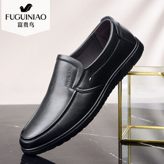 Fuguiniao 富贵鸟 男士商务休闲头层牛皮鞋舒适套脚 S994335 黑色 43