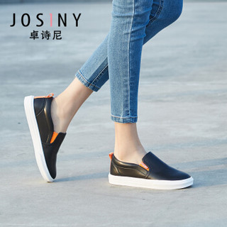 Josiny 卓诗尼 女低跟圆头深口运动纯色字母休闲鞋J132D917J781 黑色 39