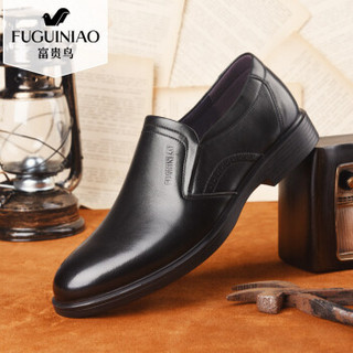 Fuguiniao 富贵鸟 商务正装头层牛皮鞋男士轻便舒适套脚 B809107 黑色 39