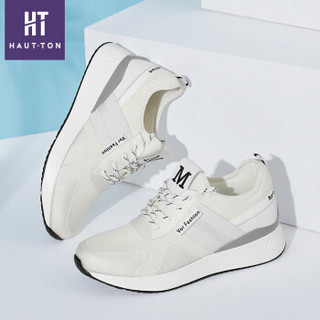 Haut Ton 皓顿 休闲小白鞋女潮流时尚系带运动板NXYD021 白色 38
