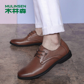 MULINSEN 木林森 韩版时尚简约头层牛皮商务休闲男皮鞋 SS97121 浅棕 40码