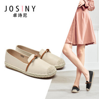 Josiny 卓诗尼 女低跟圆头中口休闲绑带装饰平底套脚单鞋 J191D930J561 黑色 37