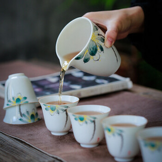 苏氏陶瓷 SUSHI CERAMICS 茶具套装手绘夏荷陶瓷茶杯三才盖碗功夫茶具礼盒装